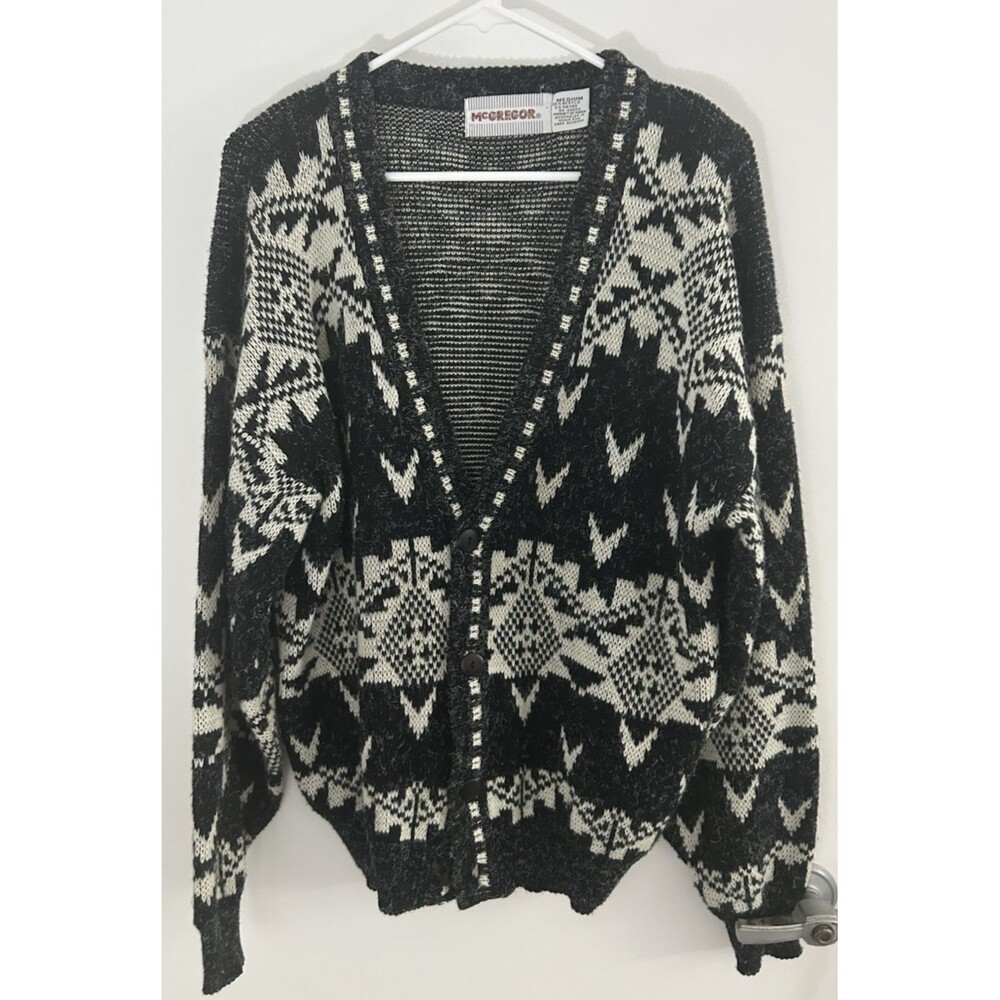 vintage MCGREGOR black white  KNIT SWEATER medium Cottagecore grandpacore